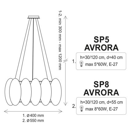 Sietynas, kabinamas ant virvės AURORA 5xE27/60W/230V