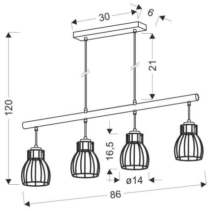 Sietynas, kabinamas ant virvės BERNITA 4xE27/60W/230V