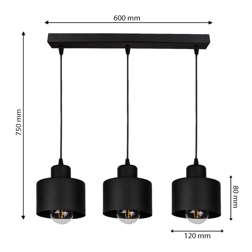 Sietynas, kabinamas ant virvės BODO 3xE27/60W/230V