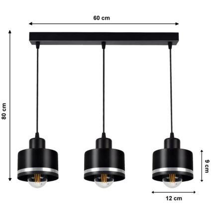 Sietynas, kabinamas ant virvės BODO SILVER 3xE27/60W/230V