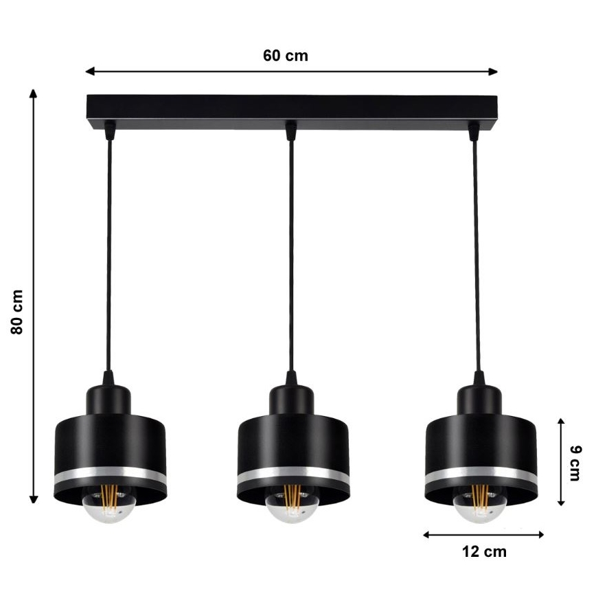 Sietynas, kabinamas ant virvės BODO SILVER 3xE27/60W/230V