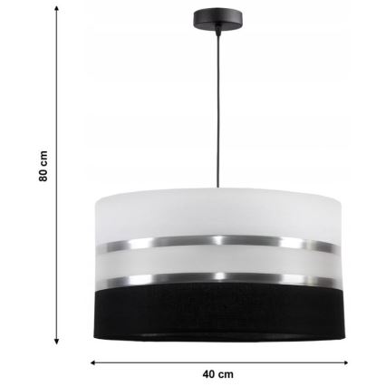 Sietynas, kabinamas ant virvės CORAL 1xE27/60W/230V juodai balta
