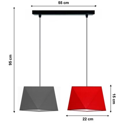 Sietynas, kabinamas ant virvės DIAMENT 2xE27/60W/230V pilka ir raudona