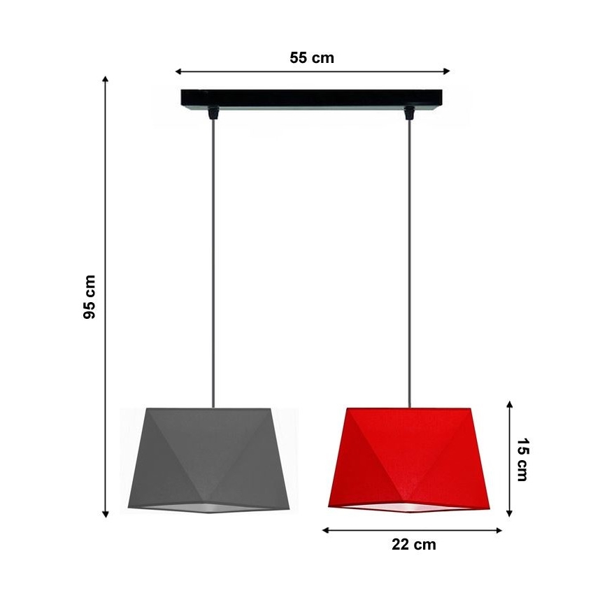 Sietynas, kabinamas ant virvės DIAMENT 2xE27/60W/230V pilka ir raudona