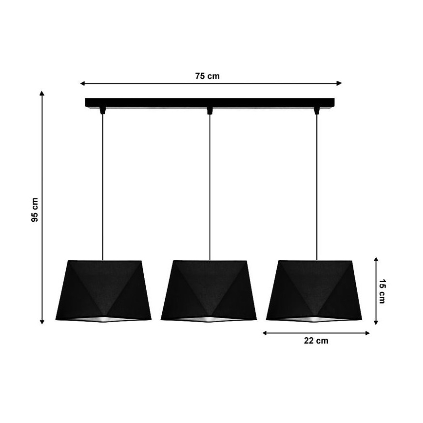 Sietynas, kabinamas ant virvės DIAMENT 3xE27/60W/230V juoda