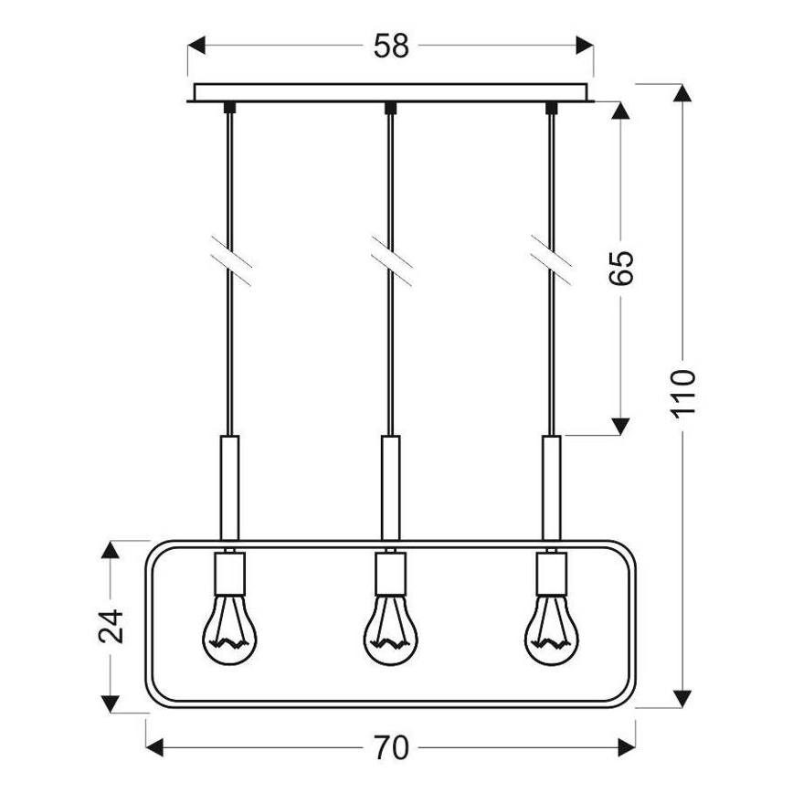 Sietynas, kabinamas ant virvės FRAME 3xE27/60W/230V juodas