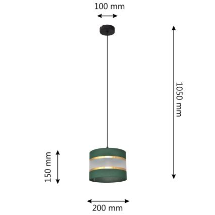 Sietynas, kabinamas ant virvės HELEN 1xE27/15W/230V diametras 20 cm žalia/auksas