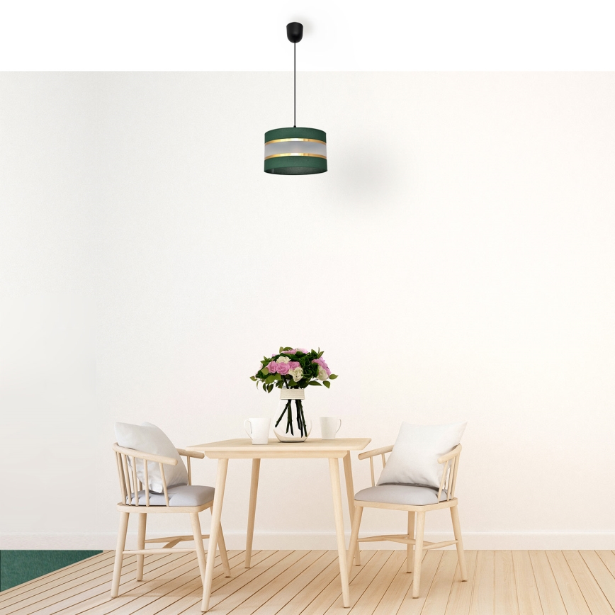 Sietynas, kabinamas ant virvės HELEN 1xE27/15W/230V diametras 25 cm žalia/auksas