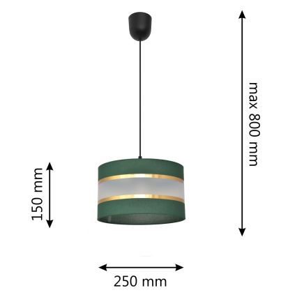 Sietynas, kabinamas ant virvės HELEN 1xE27/15W/230V diametras 25 cm žalia/auksas
