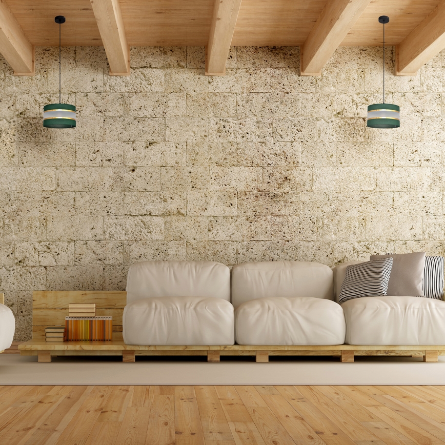 Sietynas, kabinamas ant virvės HELEN 1xE27/15W/230V diametras 25 cm žalia/auksas