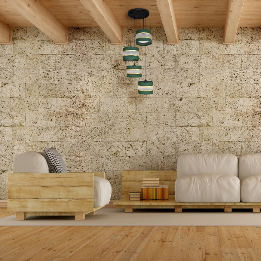 Sietynas, kabinamas ant virvės HELEN 4xE27/15W/230V žalia/auksas