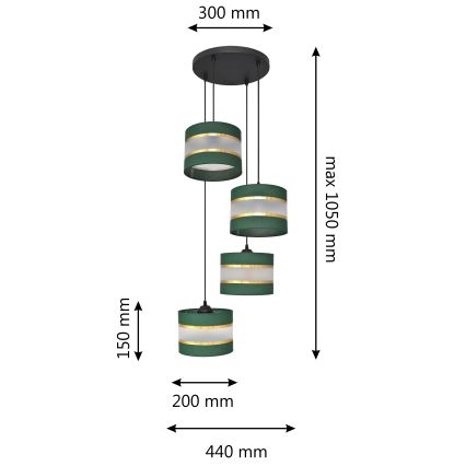 Sietynas, kabinamas ant virvės HELEN 4xE27/15W/230V žalia/auksas