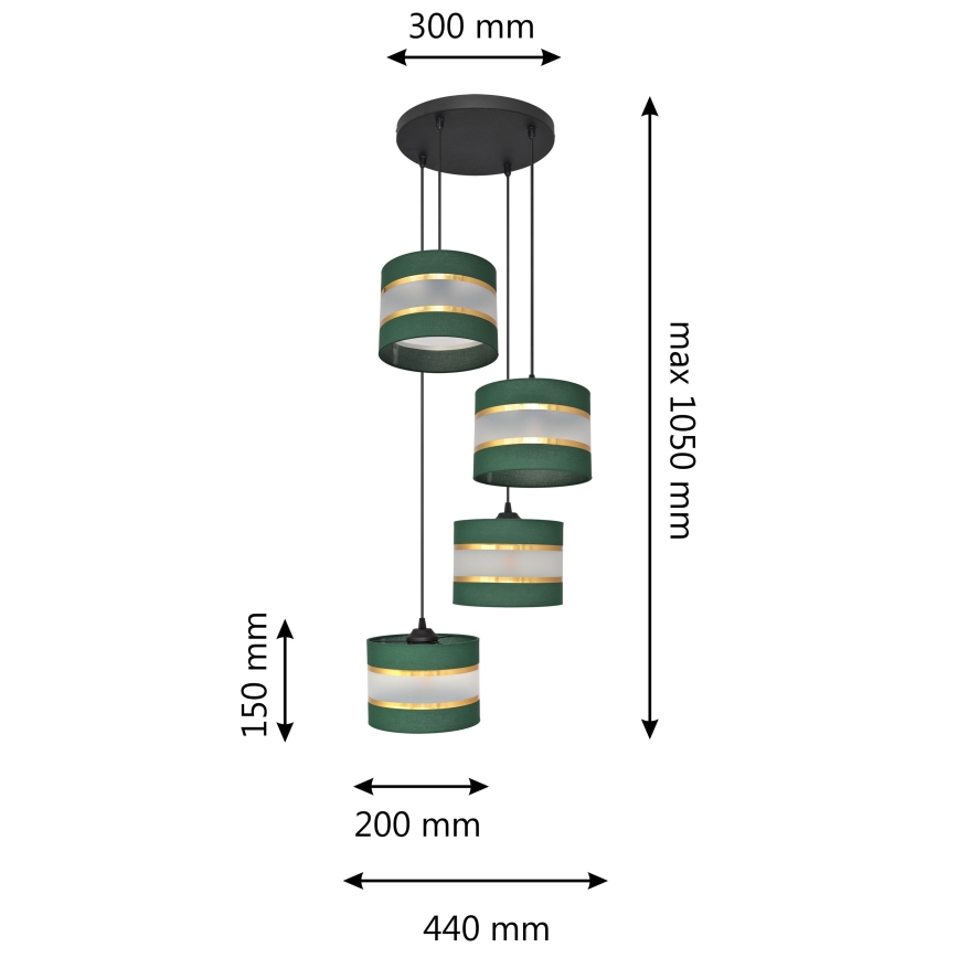 Sietynas, kabinamas ant virvės HELEN 4xE27/15W/230V žalia/auksas