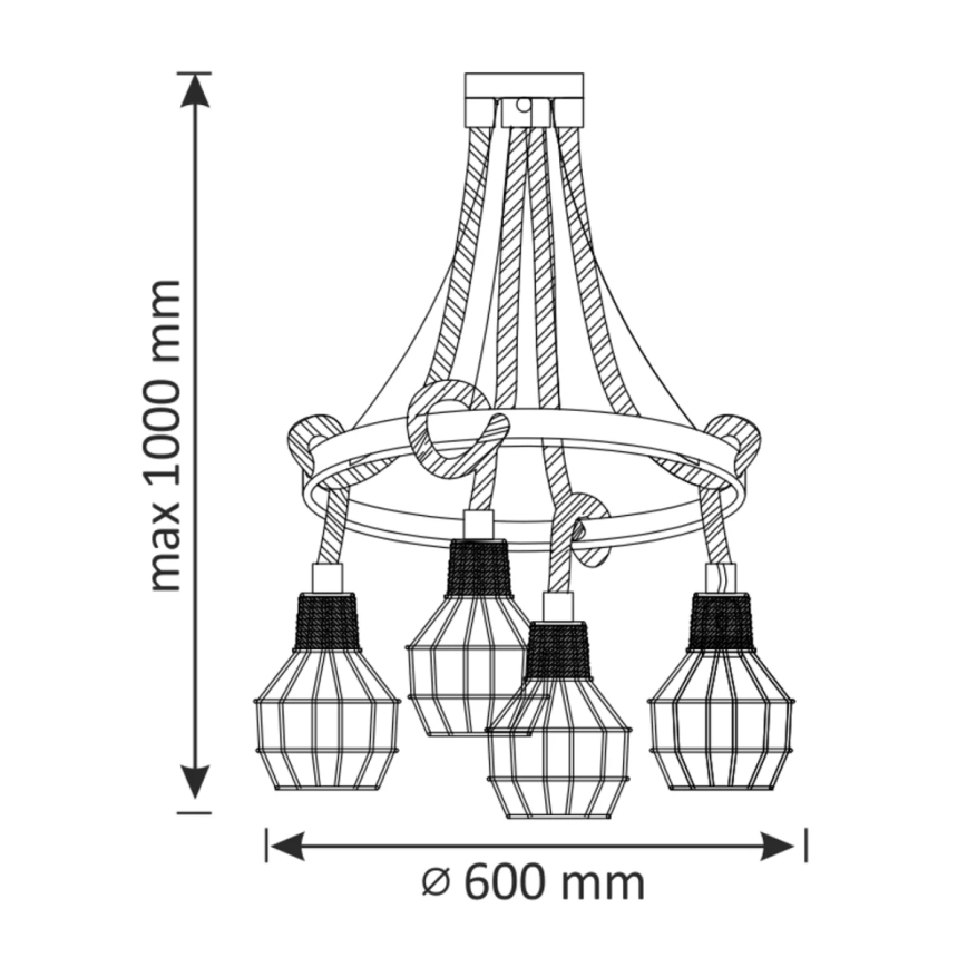Sietynas, kabinamas ant virvės ROPE ALEGRA 4xE27/10W/230V