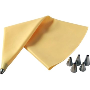 Silikoninis konditerinis maišelis TORO su 6 nerūdijančio plieno antgaliais, geltonas