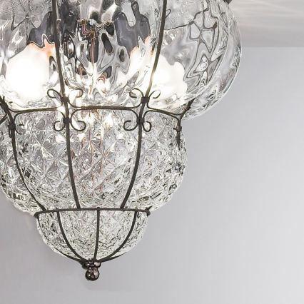 SIRU - Lubinis šviestuvas CLASSIC 3xE14/40W/230V diametras 25 cm permatoma/juoda Venecijos stiklas