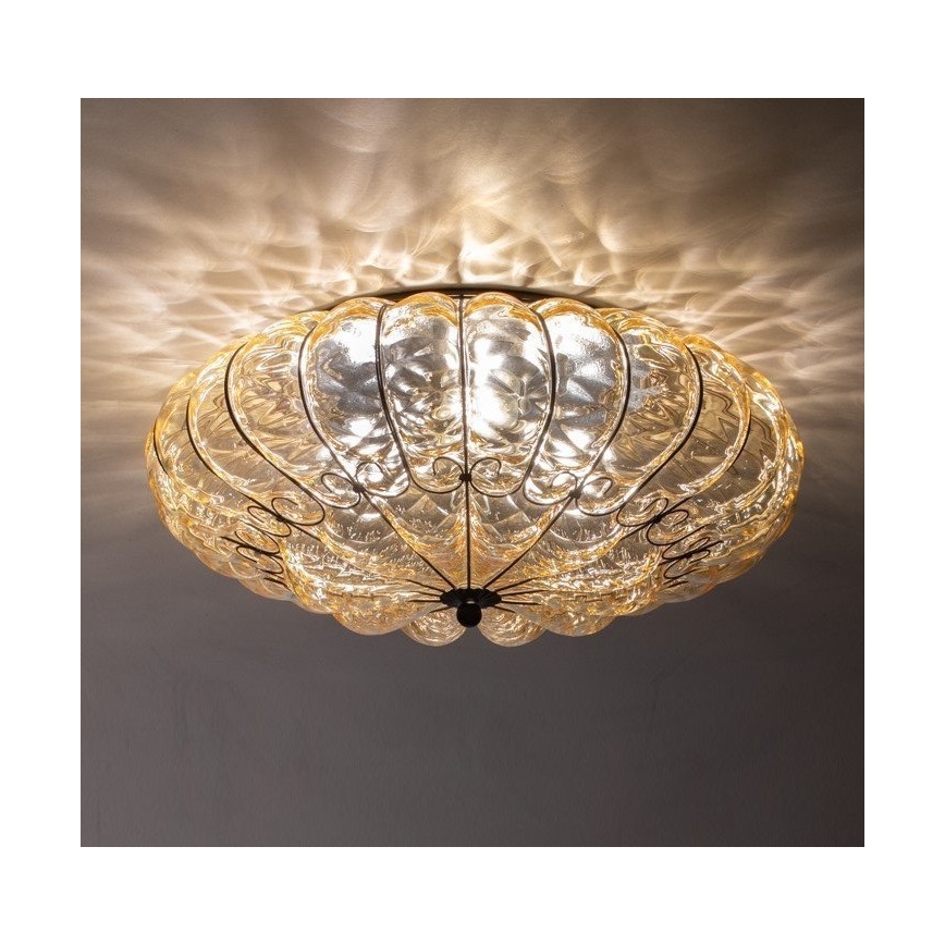 SIRU - Lubinis šviestuvas SOLE 3xE14/40W/230V diametras 31 cm smėlio spalva/matinis chromas Venecijos stiklas