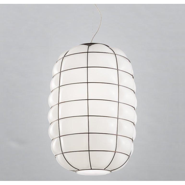 SIRU - Pakabinamas sietynas LANTERNA 1xE27/60W/230V diametras 32 cm juoda/balta Venecijos stiklas
