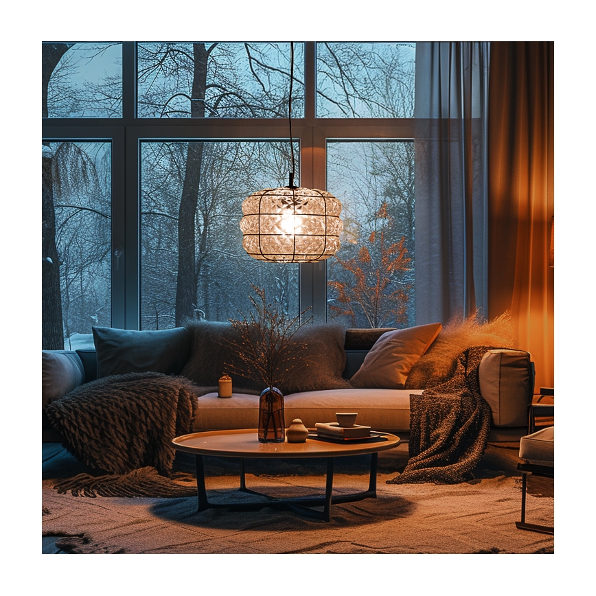 SIRU - Pakabinamas sietynas TERRA 1xE27/60W/230V juoda/permatoma Venecijos stiklas