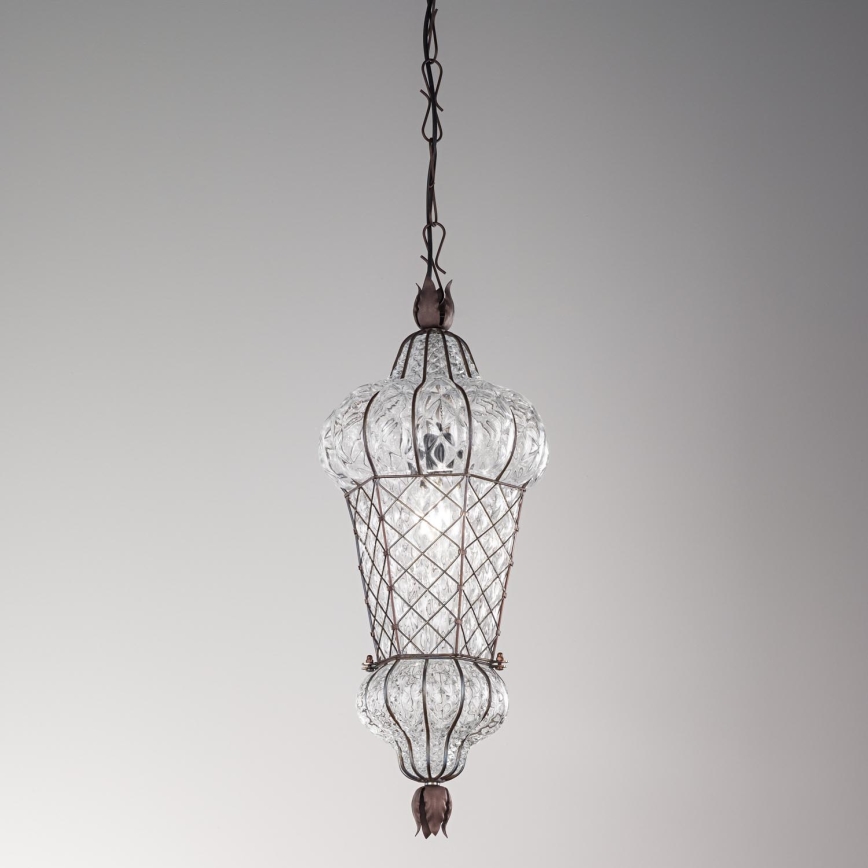 SIRU - Sietynas, kabinamas ant grandinės BABÀ 1xE27/60W/230V diametras 30 cm permatoma/ruda Venecijos stiklas