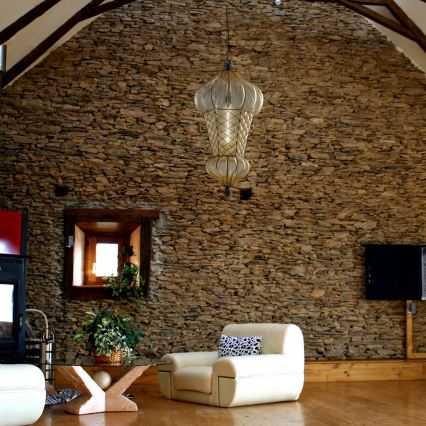 SIRU - Sietynas, kabinamas ant grandinės BABÀ 1xE27/60W/230V diametras 30 cm smėlio spalva/ruda Venecijos stiklas