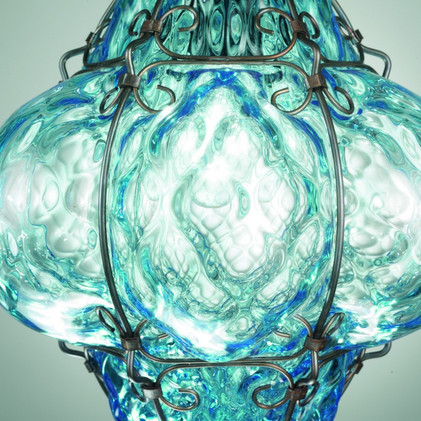 SIRU- Sietynas, kabinamas ant grandinės CLASSIC 1xE27/60W/230V diametras 30 cm mėlyna/juoda Venecijos stiklas