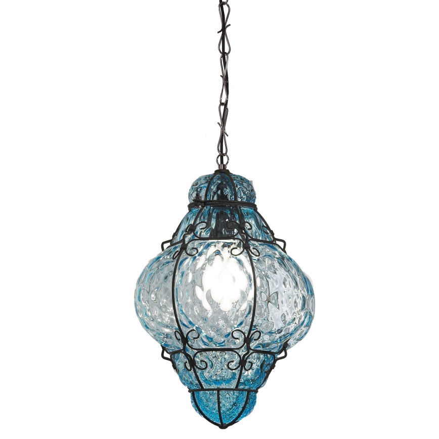 SIRU- Sietynas, kabinamas ant grandinės CLASSIC 1xE27/60W/230V diametras 30 cm mėlyna/juoda Venecijos stiklas