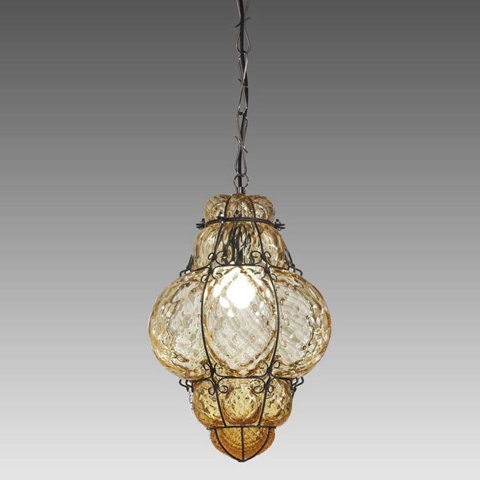 SIRU - Sietynas, kabinamas ant grandinės CLASSIC 1xE27/60W/230V diametras 30 cm smėlio spalva/juoda Venecijos stiklas