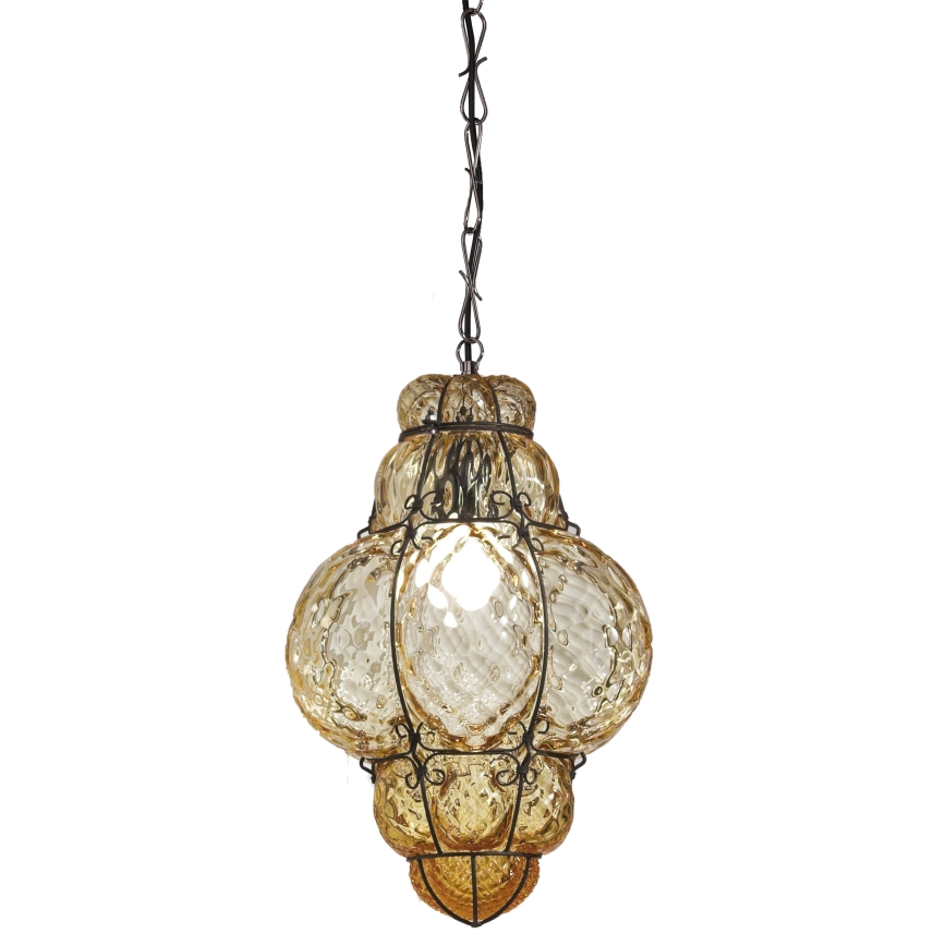 SIRU - Sietynas, kabinamas ant grandinės CLASSIC 1xE27/60W/230V diametras 30 cm smėlio spalva/juoda Venecijos stiklas