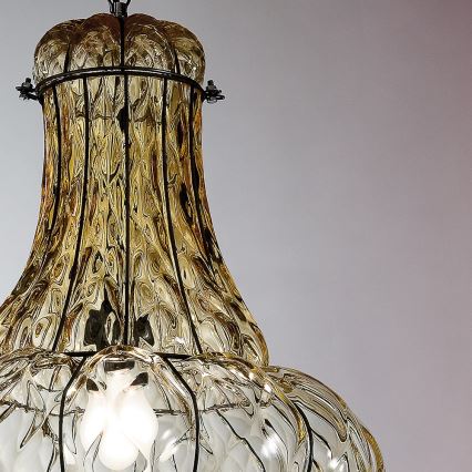 SIRU - Sietynas, kabinamas ant grandinės DOGE 1xE27/60W/230V diametras 30 cm smėlio spalva/juoda Venecijos stiklas