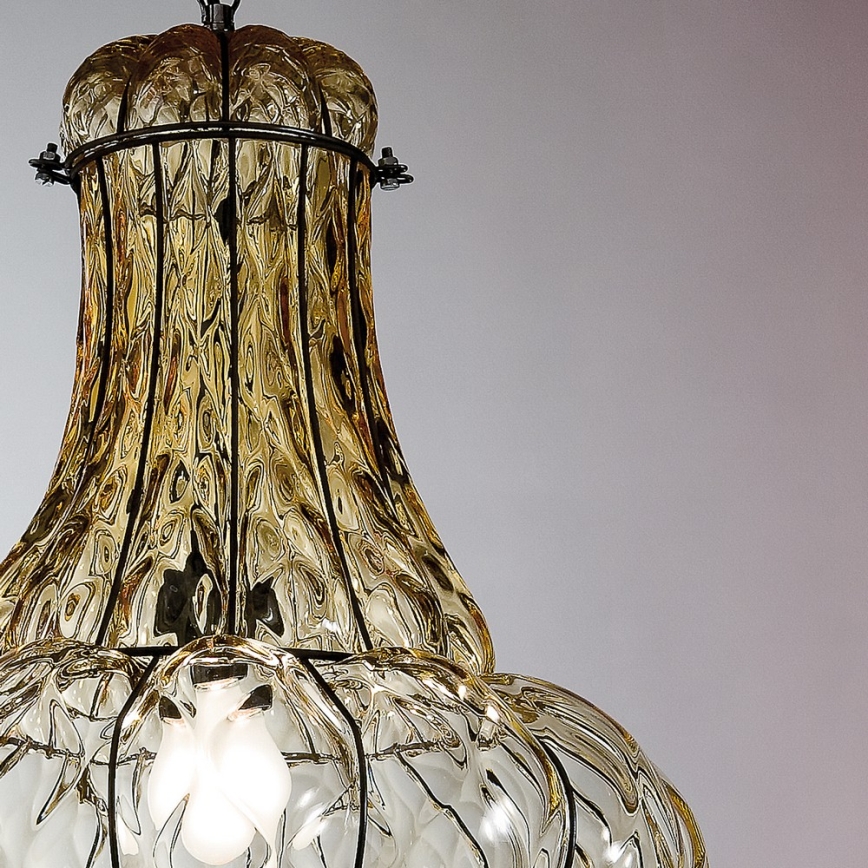 SIRU - Sietynas, kabinamas ant grandinės DOGE 1xE27/60W/230V diametras 30 cm smėlio spalva/juoda Venecijos stiklas