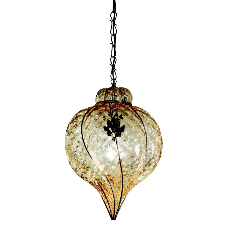 SIRU - Sietynas, kabinamas ant grandinės GOCCIA 1xE27/60W/230V diametras 25 cm smėlio spalva/ruda Venecijos stiklas