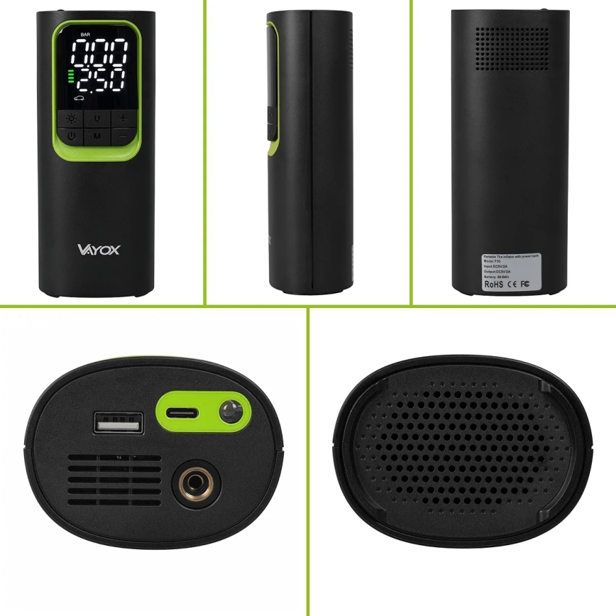 Skaitmeninis kišeninis kompresorius 5V 8000 mAh juodas