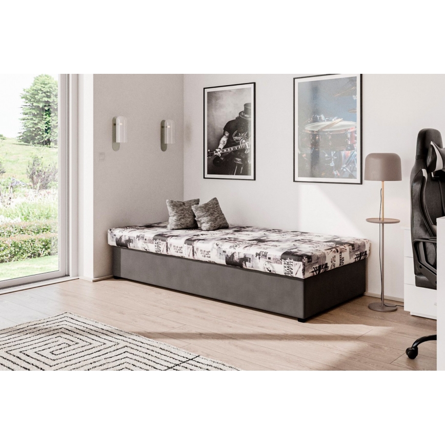 Sofa-lova su spyruokliniu čiužiniu ir sandėliavimo vietos NOE 90x200 pilka/juoda