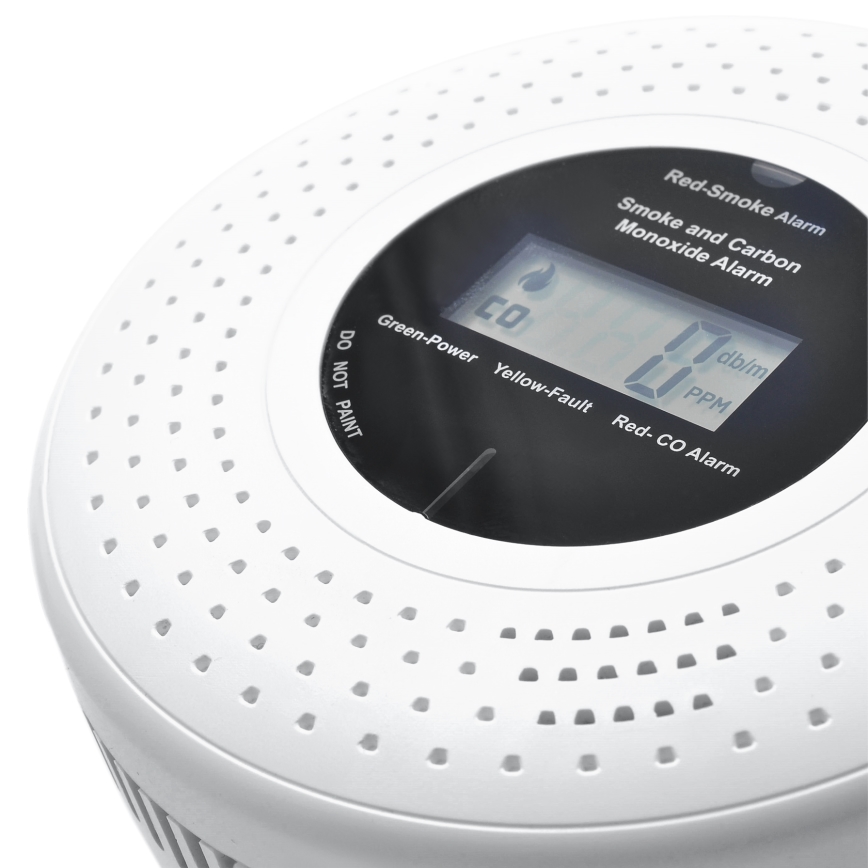 Dūmų ir anglies monoksido detektorius su LCD ekranu 2xAA