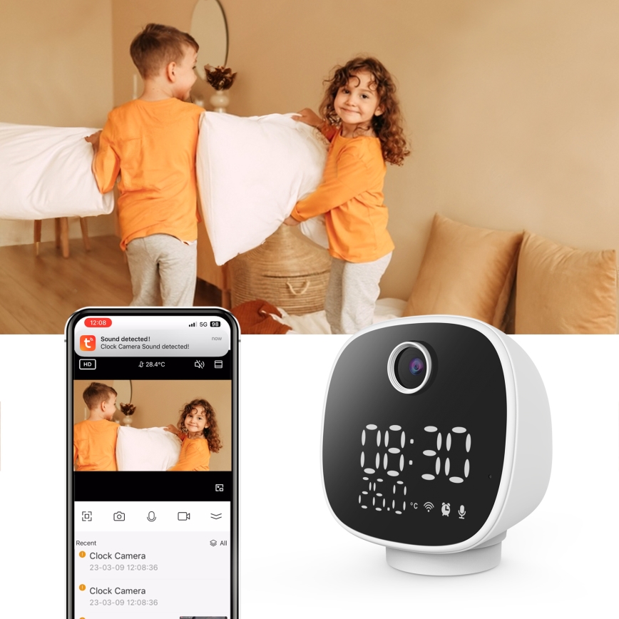 Išmani kamera su žadintuvu, termometru ir LED lempute 1296p 3Mpx 5V Wi-Fi Tuya IP65