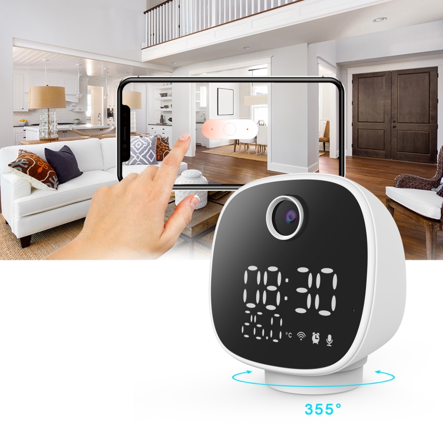 Išmani kamera su žadintuvu, termometru ir LED lempute 1296p 3Mpx 5V Wi-Fi Tuya IP65