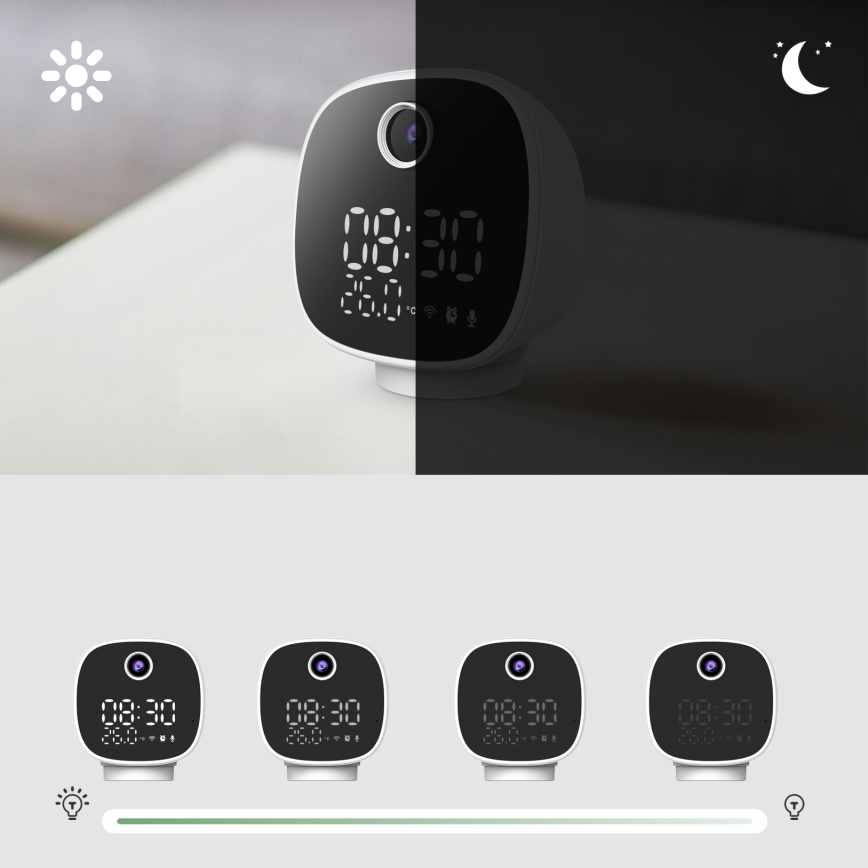 Išmani kamera su žadintuvu, termometru ir LED lempute 1296p 3Mpx 5V Wi-Fi Tuya IP65