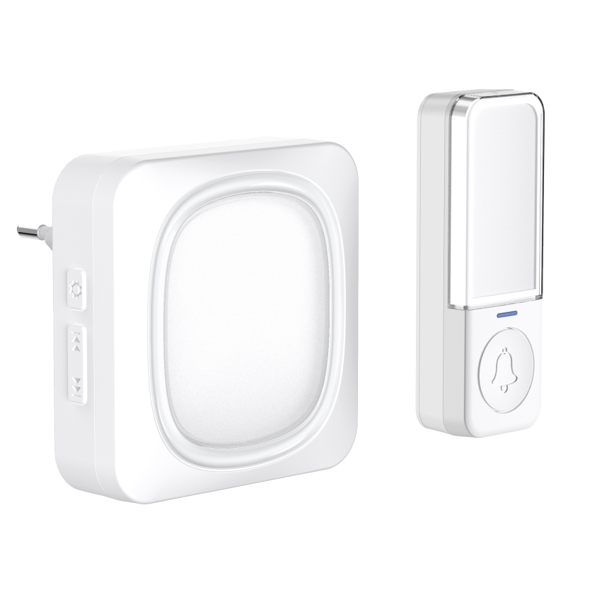 Belaidis durų skambutis su LED apšvietimu 230V IP56 balta