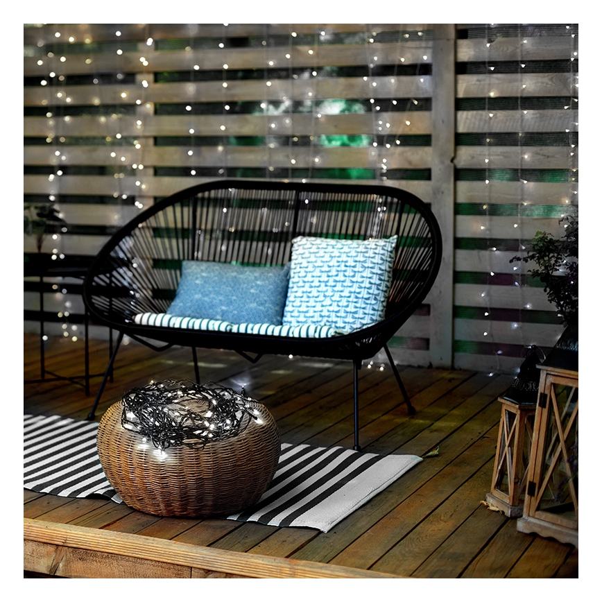 LED lauko girlianda, 50 x LED / 8 režimų, 8 m, IP44, šaltai balta