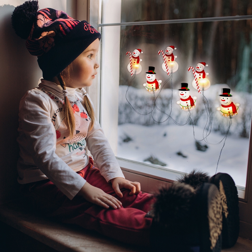 LED Kalėdinė girlianda su siurbtukais 6xLED/2xAA 1,2m šiltai balta spalva Sniego senelis