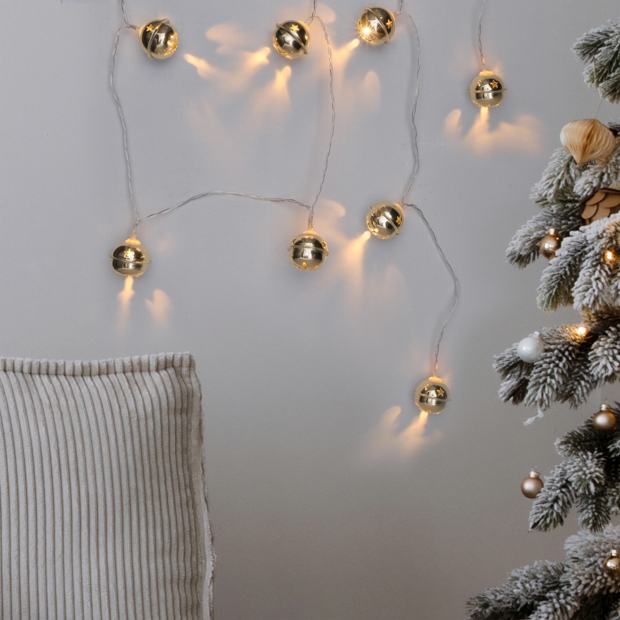 LED girlianda 10xLED/2xAA/šiltai balta 1,8m su varpeliais