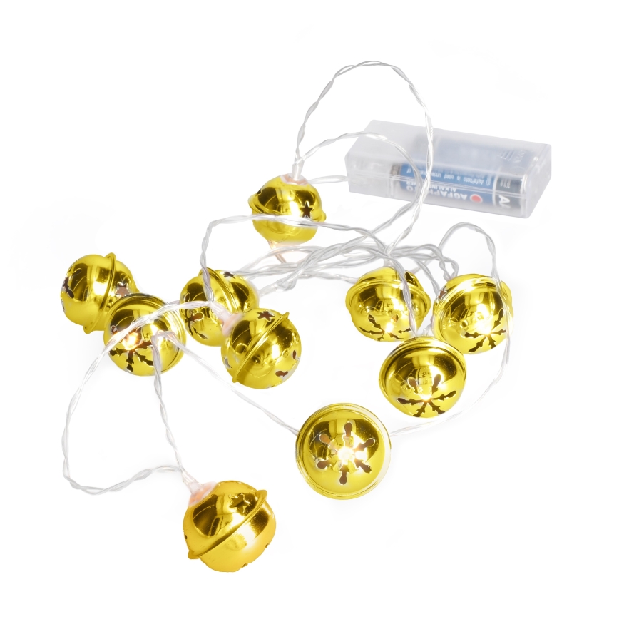 Solight 1v272 – LED Kalėdinė grandinėlė 10xLED/2xAA/šiltai balti 1,8m varpeliai