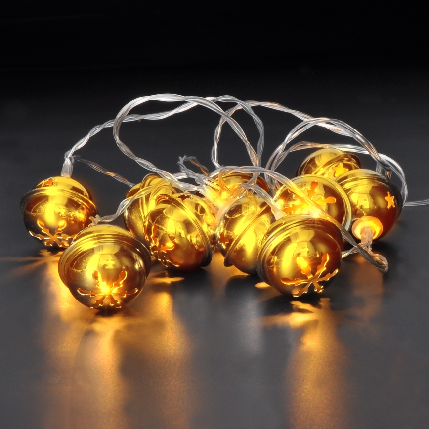 Solight 1v272 – LED Kalėdinė grandinėlė 10xLED/2xAA/šiltai balti 1,8m varpeliai