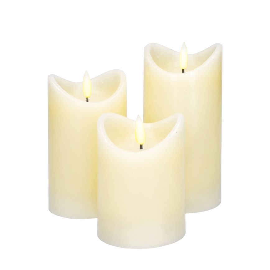 KOMPLEKTAS 3x LED Natūralaus vaško žvakė LED/3xAAA/šilta balta