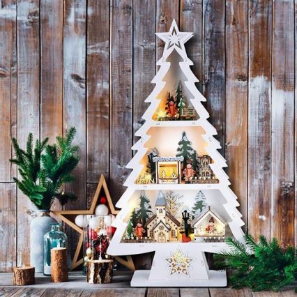 LED kalėdinė dekoracija 13xLED/2xAA medinė eglutė