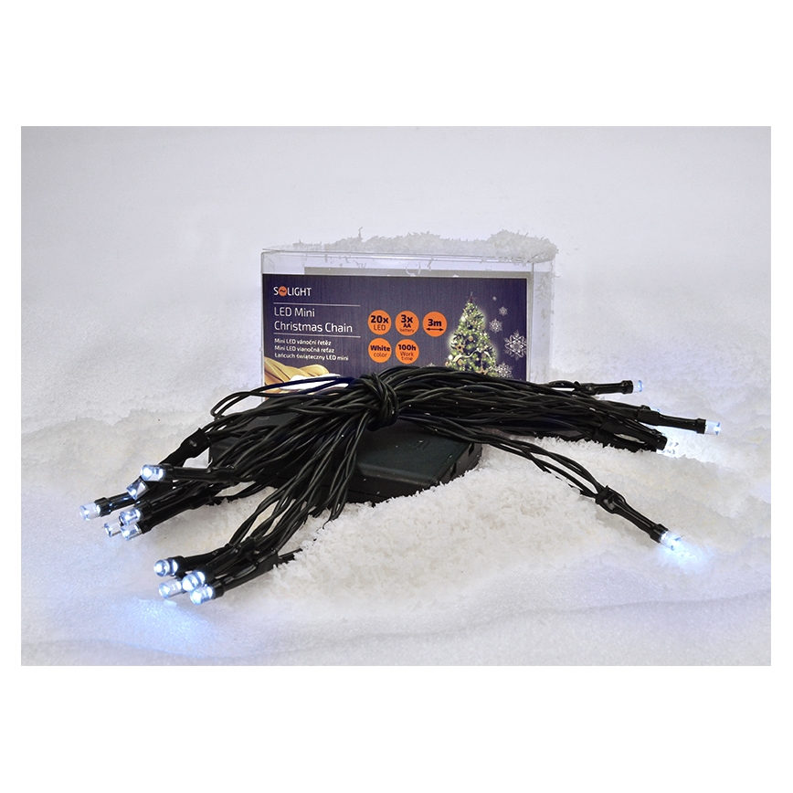 LED Kalėdinė girlianda 20xLED/3xAA 3,3m šaltai balta