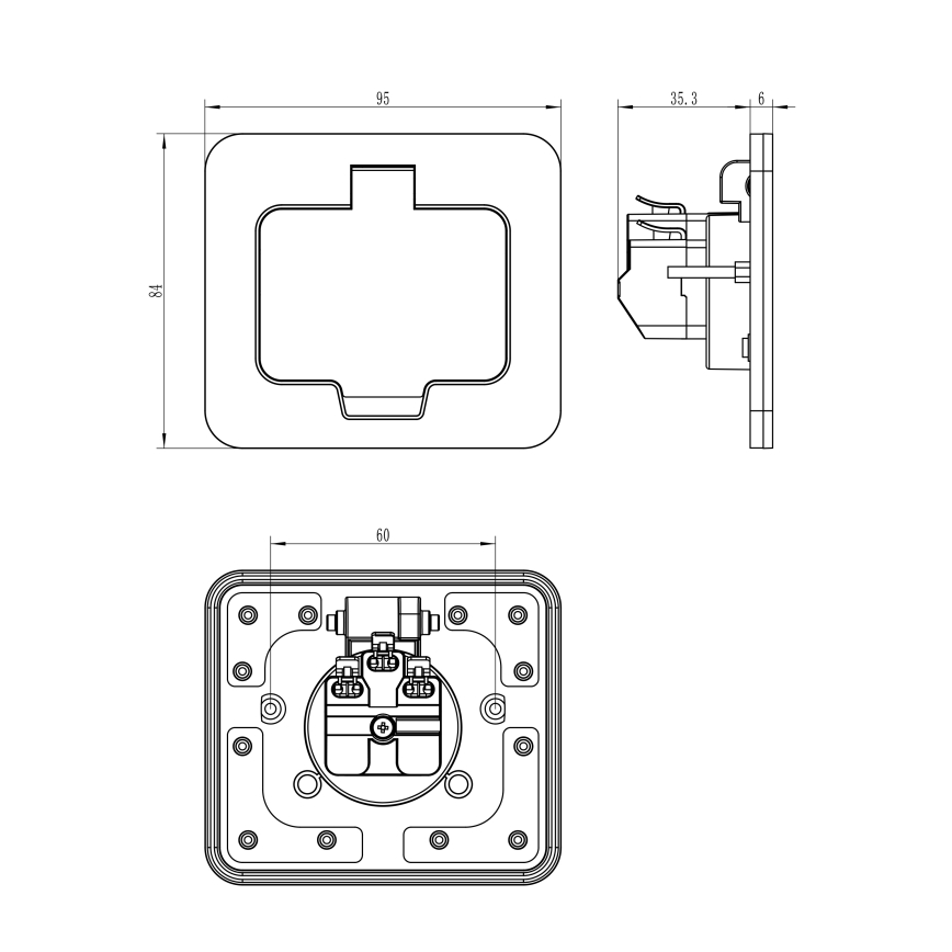 Lauko įmontuotas grindų socket IP55 kampinis