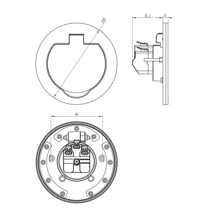 Lauko įmontuotas grindų socket IP55 apvalus