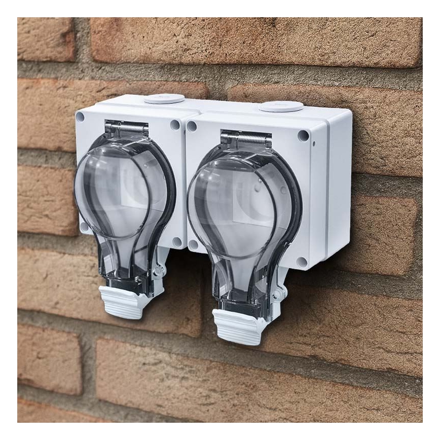 Dvigubas lizdas drėgnoms patalpoms 230V/16A IP66